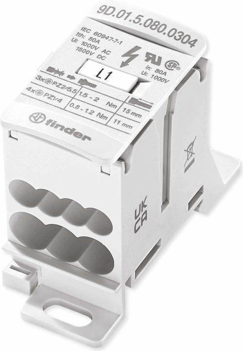 Finder 9D.01.5.080.0304 Verteiler Weiss 7polig 6 mm² 80 A 1000 V/AC, 1500 V/DC