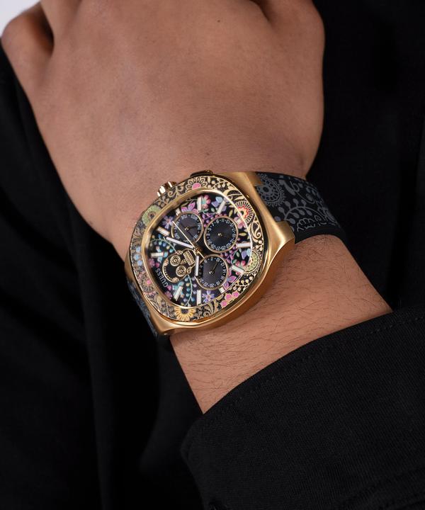 Produktbild Guess BR GLD CS W/ DIGITAL PRINTED TR / SUN BLK MF DL / BLK SILICONE STRP W/ PRINTING Armbanduhr (44 mm)