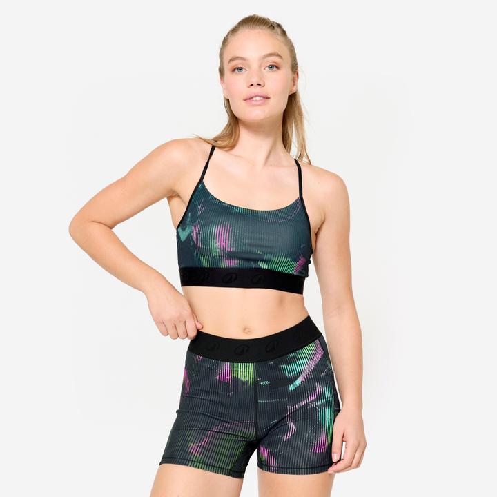 Domyos Sport-Bustier Damen schmale gekreuzte Träger leichter Halt - schwarz (M)