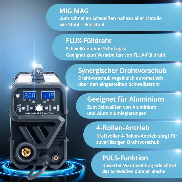 Produktbild Stahlwerk Schweissgerät MIG MAG 200 Puls Pro IGBT Schutzgas Kombigerät mit 200 A
