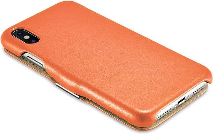 Produktbild iCarer iPhone X/XS - Luxury Series Echtleder Flip Case RI802-IG, orange (Apple iPhone X, Apple iPhone XS)
