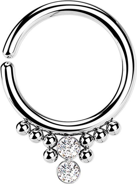 Star Piercing Micro Piercing Ring silber acht Kugeln und zwei Kristalle silber (ohne Messing, Chirurgenstahl 316L)