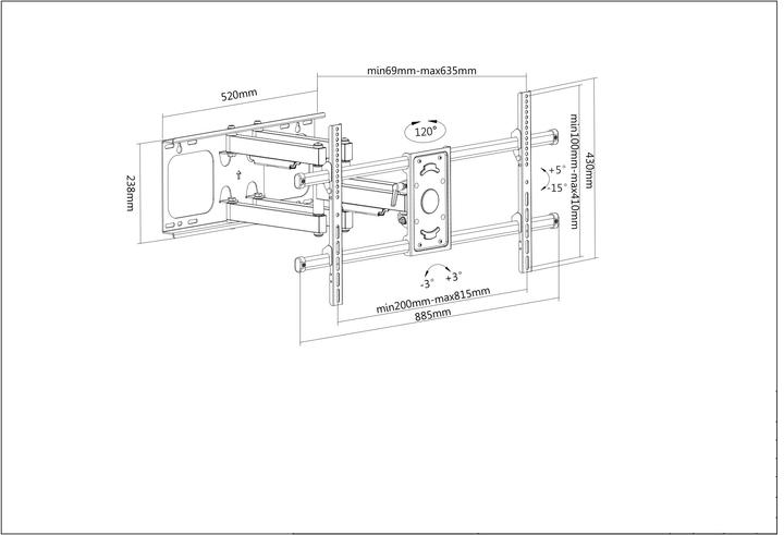 Image du produit Manhattan Support mural pour TV (Mur, 90", 75 kg)