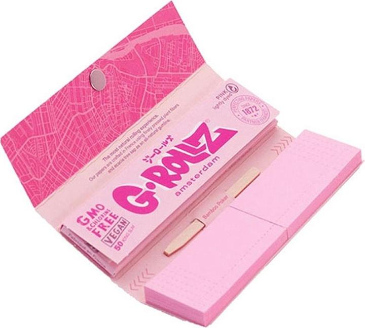 Actual product image G-Rollz Cheech Chong Lightly Dyed Pink King Slim Papers + Tips Display 24pcs