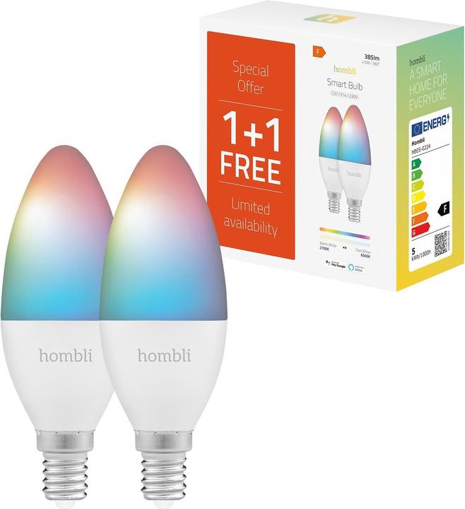 Actual product image Hombli Smart Bulb (E14, 4.50 W, 385 lm, 2 x, F)