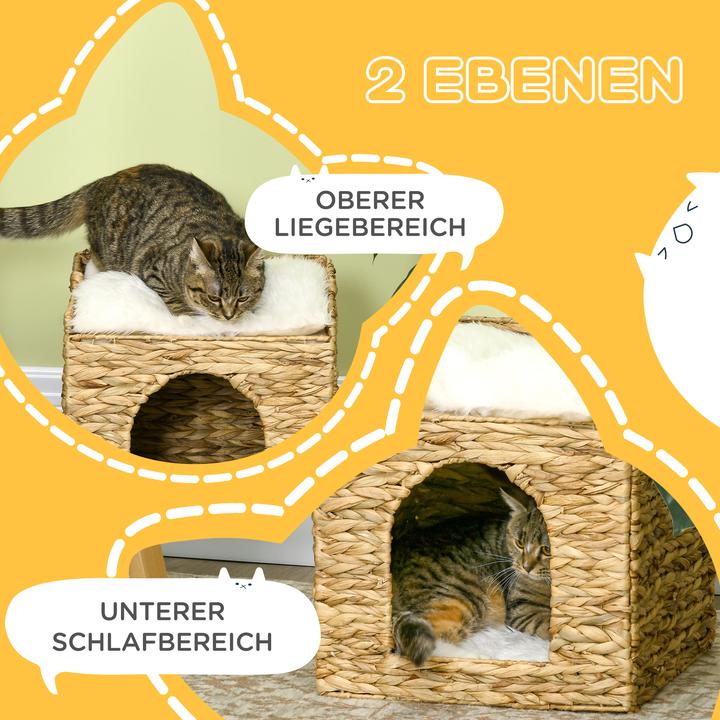 Produktbild PawHut Rattan Katzenhaus mit Kissen (Katze)