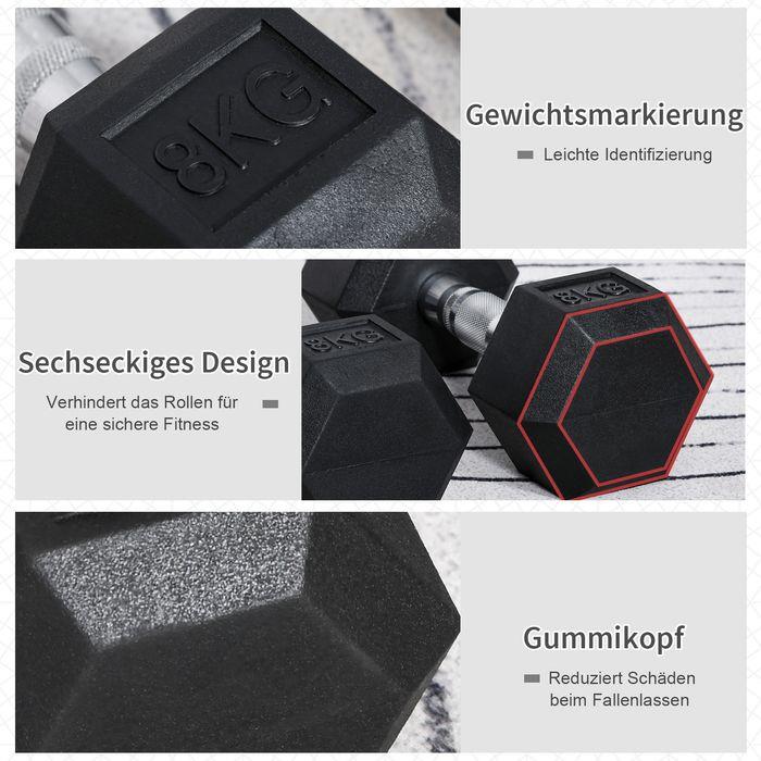 Produktbild Swisshandel24 Hexagon Kurzhanteln 2er Hantel Set Kurzhantelset Gusseisen Hanteln Griff gerändelt Gewichte Metall G (2 x 8 kg)