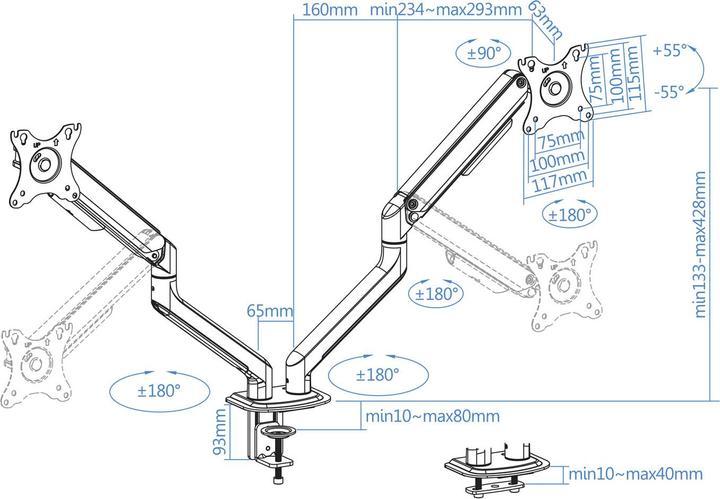 Immagine prodotto Tooq Technology DB4132TNR-G - morsetto / bullone - 18 kg - 43,2 cm (17 pollici) - 81,3 cm (32 pollici) - 1 (Tavolo, 32.01")