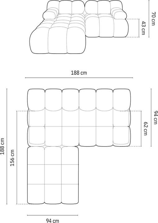 Actual product image Micadoni Modular Sofa, "Bellis", 3 Seats, 188x188x70Made in Europe (2 person sofa, 3-seater, 4-seater)