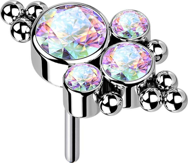 Actual product image Star Piercing Threadless silver baubles four crystals multicolour (without brass, Titanium G23)