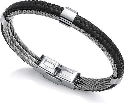 Viceroy Armband Heat Collection mit Stahlkabel und schwarzem Leder (19 cm, Leder)