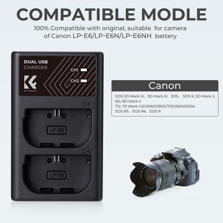 Actual product image K&F Concept LPE6NH Digital Camera LED Dual Channel Charger with Type C Charging Cable (Camera battery charger)