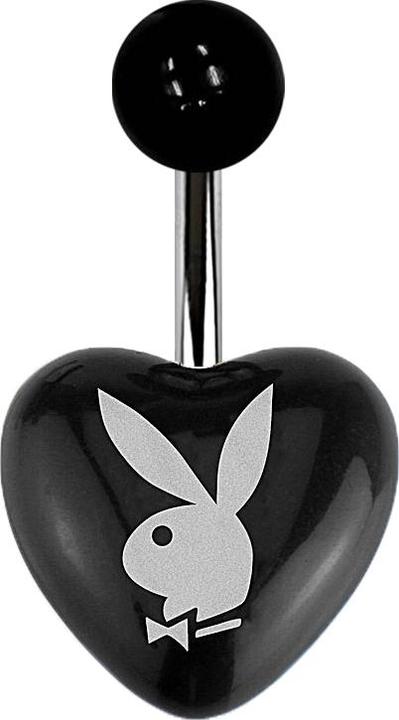 Star Piercing Banane silber mit Herz schwarz und Playboy Bunny (Acryl, ohne Messing, Chirurgenstahl 316L)