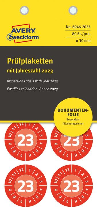 Produktbild Avery Prüfplaketten