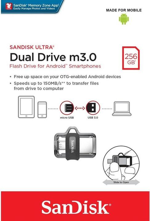 Image du produit SanDisk Ultra Dual Drive M3.0 (256 Go, USB-A)