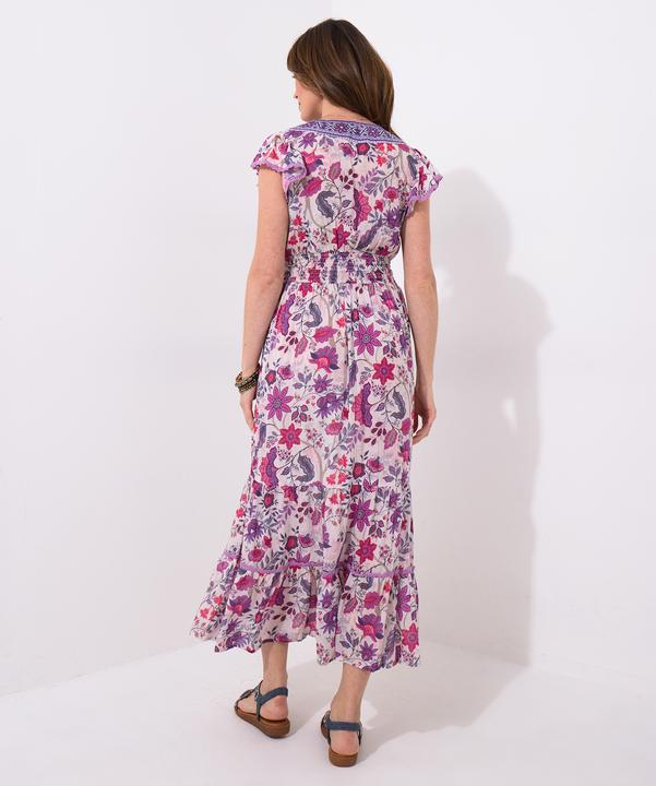 Actual product image Joe Browns Border Print Floral Shirred Waist V-Neck Tassel Dress