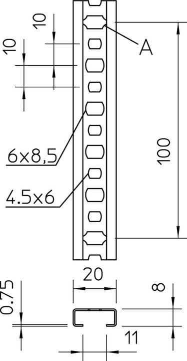 Productafbeelding OBO Bettermann Geperforeerde profielrail, sleufbreedte 11mm 1106120