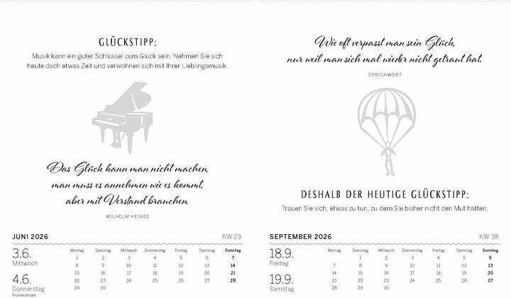 Produktbild Glückskalender 2026 (Harter Einband, Deutsch)