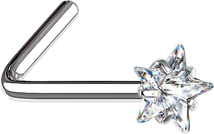 Star Piercing Nasenstecker gewinkelt silber Kristallstern silber gefasst (ohne Messing, Chirurgenstahl 316L)