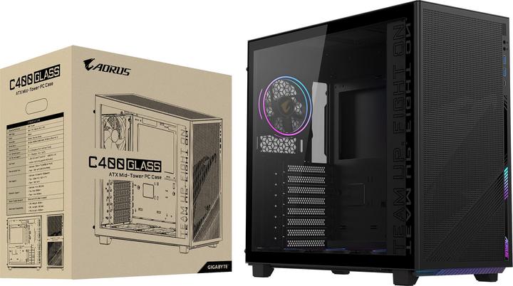 Actual product image Gigabyte AC400G PC Case Full-Size Tempered Glass Side Panel With 2xUSB 3.0 Pre-installed 4 ARGB & PW (ATX)