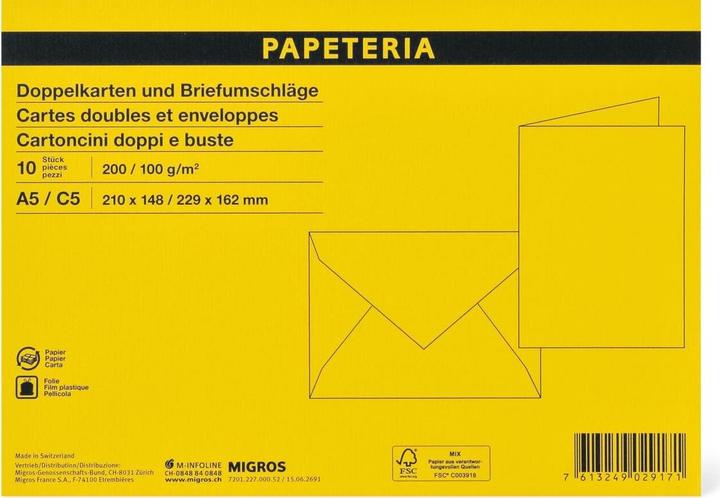 Image du produit Papeteria Cartes doubles et enveloppes (C5, 10 x)