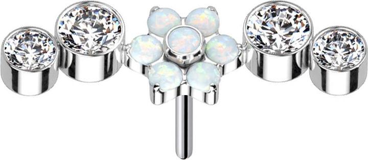 Actual product image Star Piercing Threadless silver flower opals white four crystals (without brass, Titanium G23)