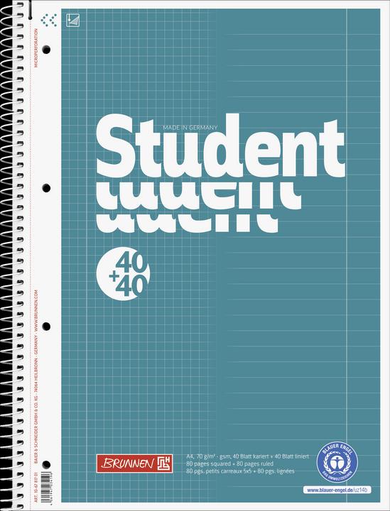 Immagine prodotto Collegeblock Student DUO a righe 27 e 28 con margini interni ed esterni DIN A4, foderato e squadrato (A4, Quadretti)