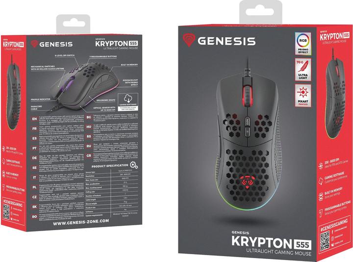 Produktbild Genesis for games Krypton 555 with cable, 8000 DPI, USB 2.0, Black (Kabelgebunden)