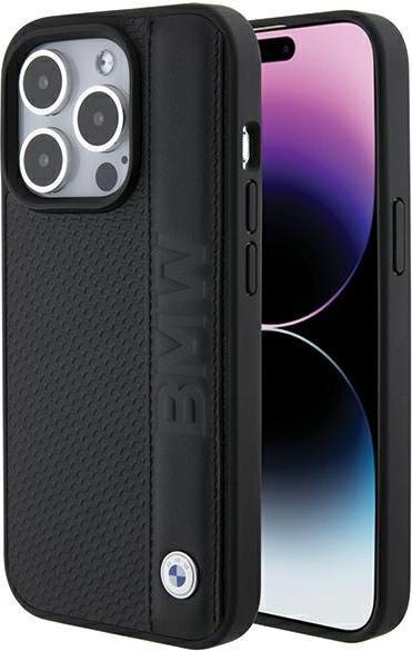 Actual product image BMW BMHCP15X22RDPK iPhone 15 Pro Max 6.7" czarny/black hardcase Leather Textured & Stripe (Apple iPhone 15 Pro Max)