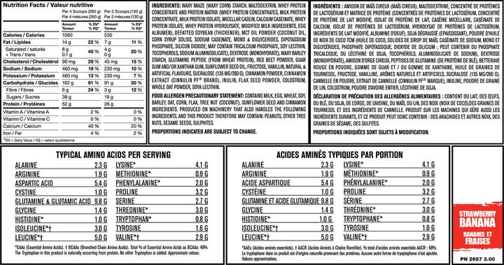 Valeurs nutritives et ingrédients Mutant Masse (Vanille, 1 pcs, 2200 g)