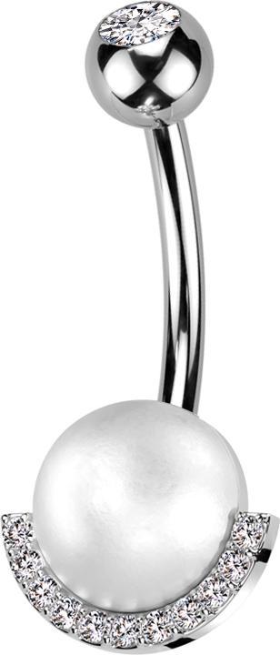 Star Piercing Banane silber mit Kugel silber Kristall silber und Perlenkugel silber Kristalle silber (Messing, Chirurgenstahl 316L)