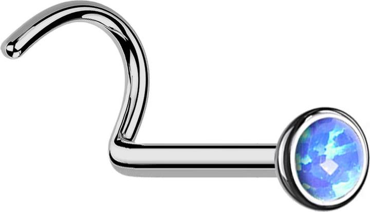 Star Piercing Nasenstecker gebogen silber Halbkugel mit Opal blau (ohne Messing, Titan G23)