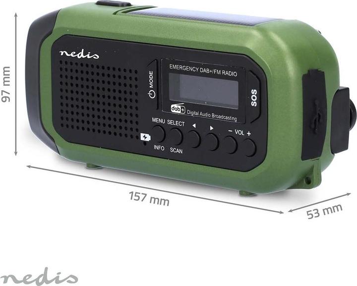 Productafbeelding Nedis Noodradio | Draagbare versie | DAB+ / FM | Werkt op batterijen / Handzwengel / Zonne-energie (DAB+, FM)