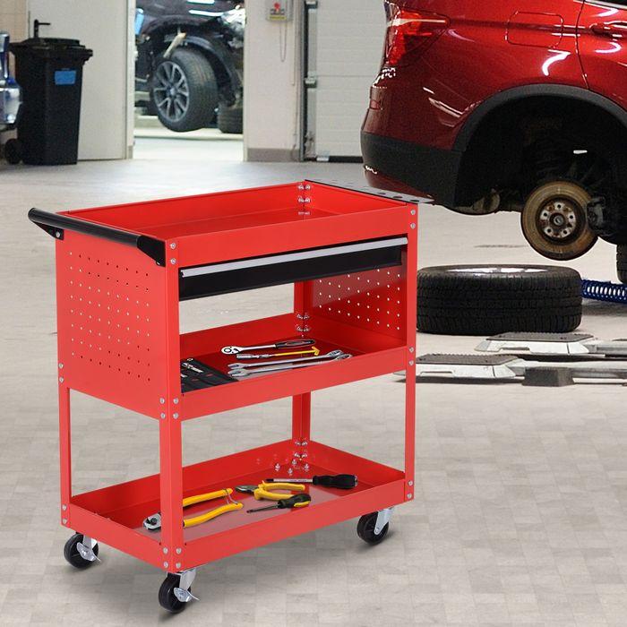 Produktbild Swisshandel24 Werkstatt-Rollwagen, Werkzeugwagen mit 3 Ebenen, Transportwagen mit Schublade, Montagewagen für Gara (1 x)