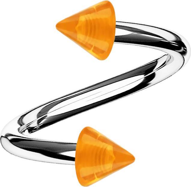 Star Piercing Spirale silber mit zwei Cones orange transparent (Acryl, ohne Messing, Chirurgenstahl 316L)
