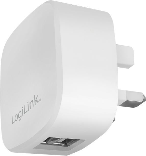 Image du produit LogiLink Adaptateur de prise USB anglais, 2x port USB, 10,5W, blanc (10.50 W)