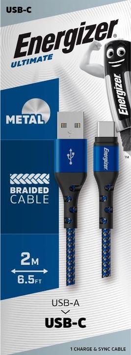 Immagine prodotto Energizer Cavo in metallo / nylon intrecciato - USB-C - 2 m, blu (2 m, USB 3.0)