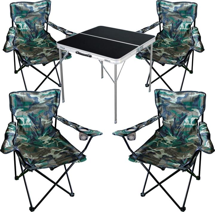 Mojawo 5-teiliges Campingmöbel Set Camouflage Tisch schwarz + Campingstühle