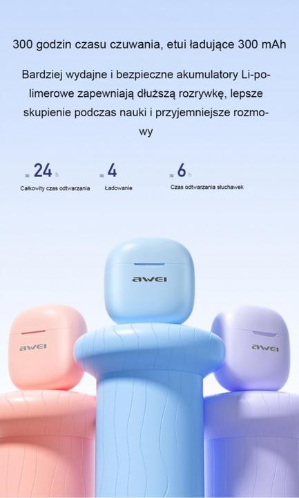 Actual product image Awei słuchawki Bluetooth 5.3 T68 ENC TWS + stacja dokująca czarny/black (Wireless)