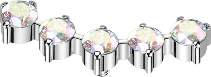 Star Piercing Dermal Anchor gebogen silber fünf runde Kristalle multicolor (ohne Messing, Titan G23)