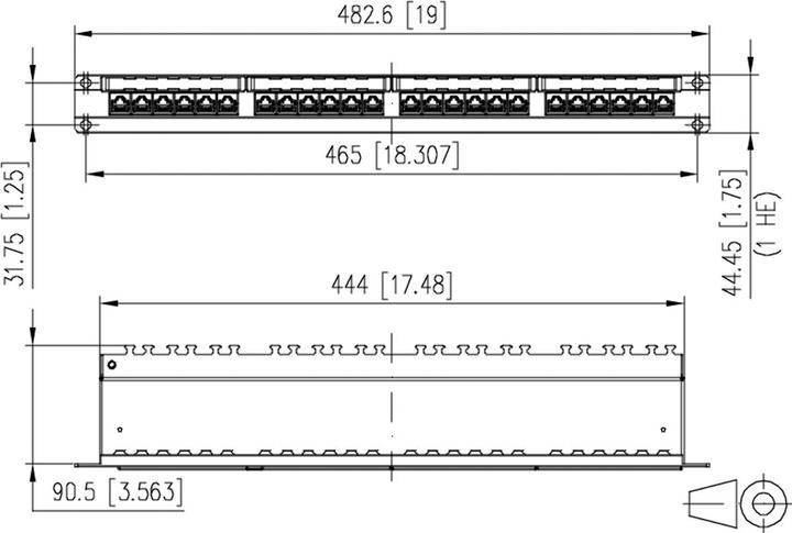 Produktbild Metz Connect Patchfeld E-DAT C6A, Cat.6A, 24 Port, 48,30cm (19"), silber eloxiert