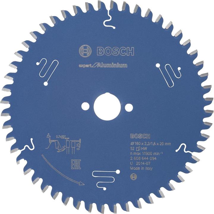 Bosch Professional Zubehör Kreissägeblatt Expert for Aluminium, 160 x 20 x 2,2 mm, 52
