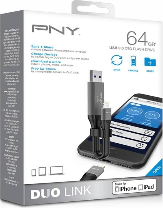Actual product image PNY DUO-LINK OTG USB 3.0 64GB (64 GB, USB-A)