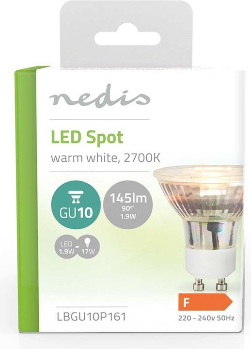 Produktbild Nedis LBGU10P161 LED-Lampe GU10 Spot 1.9 W 145 lm 2700 K Warmweiss Anzahl der Lampen in der Verpacku (GU10, 1.90 W, 145 lm, 1 x, F)