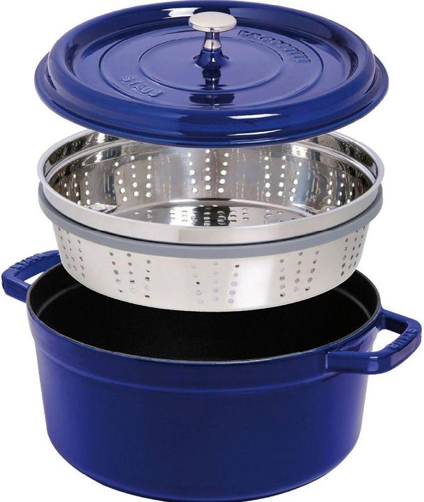 Actual product image Staub Cocotte with steamer insert (26 cm, Casserole + Stewpot, Cast iron, Enamel, Stainless steel)