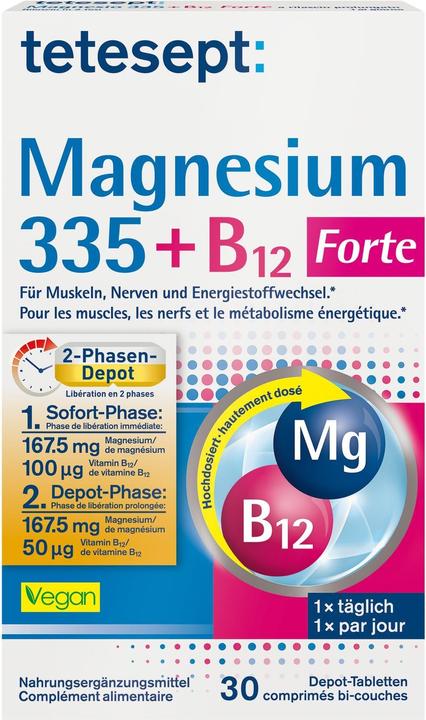 Tetesept Magnesium 335 + Vitamin B12 (30 Stück, Tabletten, 79 g)