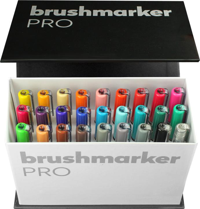 Karin Brush Marker Pro Mini Box (M, Red, Canary, Almond, Cerise, Soft peach, Gold, Ambergris, Orange red, Magenta red, 27 x)