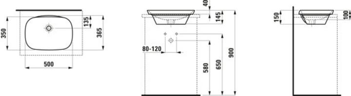 Immagine prodotto Laufen Lavabo da incasso INO, senza foro per rubinetto, con sfioratore, 500x365 mm, H817302 (365 mm, 500 mm)