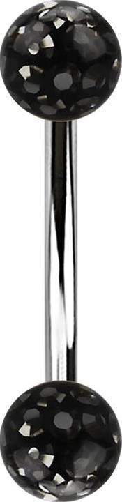 Star Piercing Banane silber mit zwei Kristall Kugeln schwarz Epoxy Schutzschicht (Chirurgenstahl 316L)