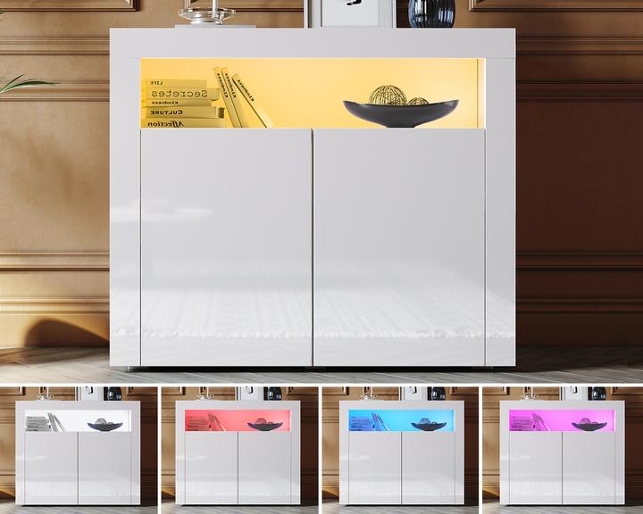 Produktbild SONNI Kommode mit LED-Beleuchtung Sideboard mit 2 Einlegeböden 120 cm (108 x 40 x 92 cm)